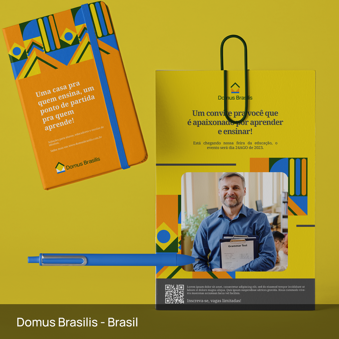 Caderno e flyer, branding e identidade visual para empresa Domus Brasilis